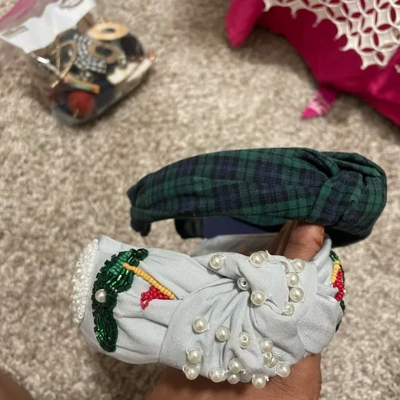 Golf Beaded Twisted Knot Headband (NWT) and Loft Plaid Twisted Headband Bundle - Picture 2 of 7